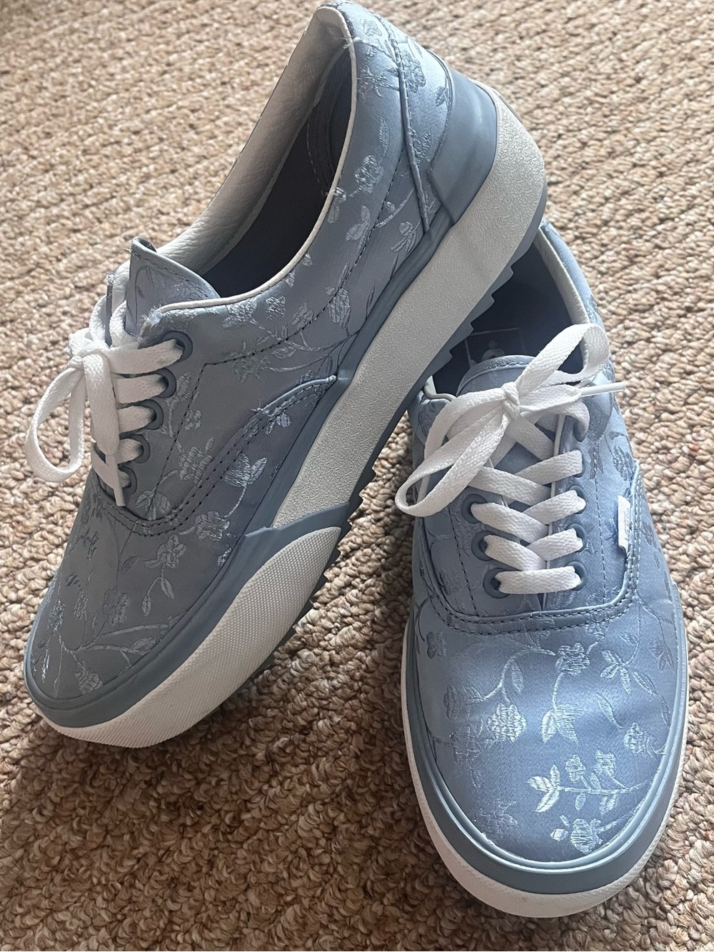 Vans Era Stacked Light Blue Floral Brocade Platform Sneakers 9.5
